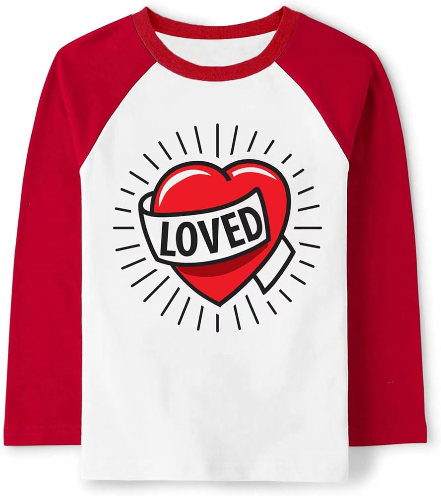 Mrocioa Toddler Boy Girls Loved Heart Valentine's Day Kids Raglan Long Sleeve Shirt 1-7 Years