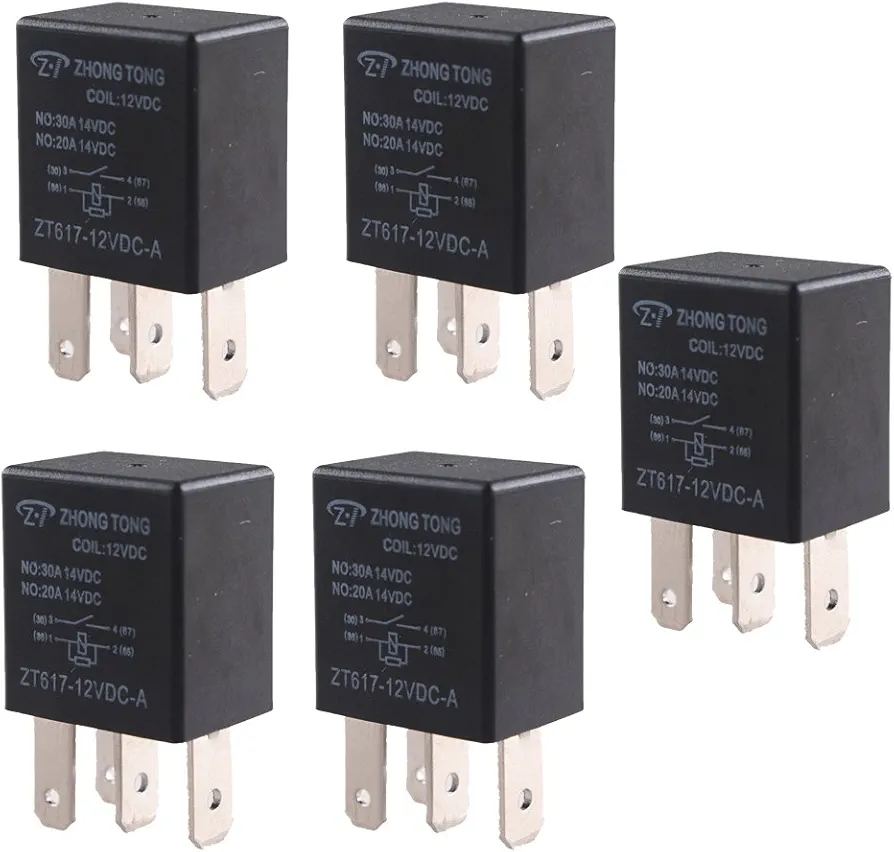 ESUPPORT Car Heavy Duty Relay Switch 12V 30A SPST 4Pin Waterproof Electrical Automotive Pack of 5