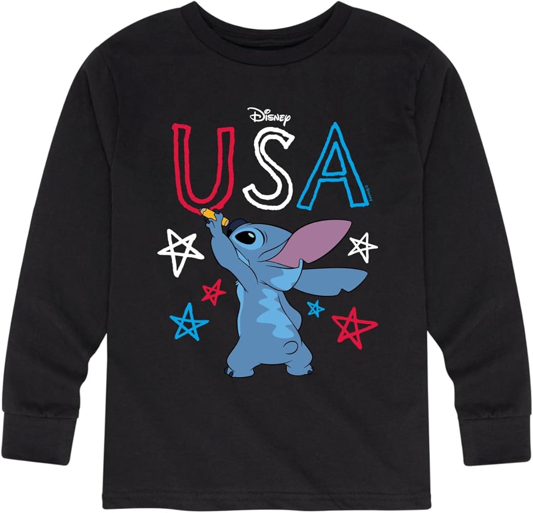 Disney Lilo & Stitch - USA Stitch Drawing - Youth Long Sleeve Graphic T-Shirt