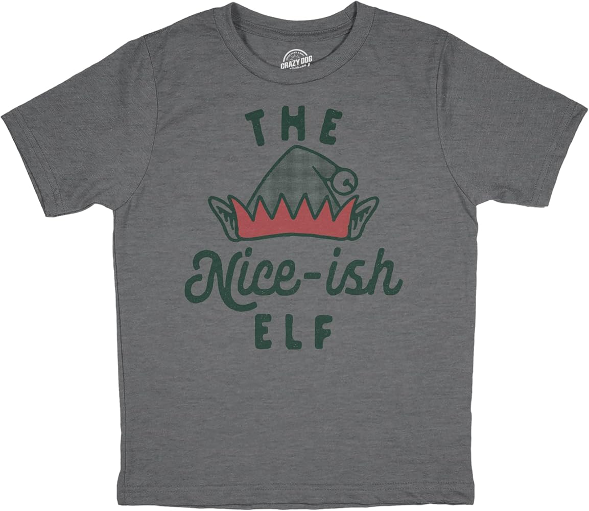 Youth The Nice Ish Elf T Shirt Funny Good Behavior Xmas Elves Joke Tee for Kids