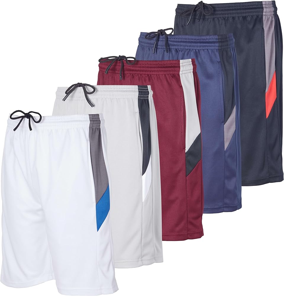 Real Essentials 5 Pack: Boys' Athletic Basketball Shorts with Pockets - Youth Activewear (Ages 4-18)