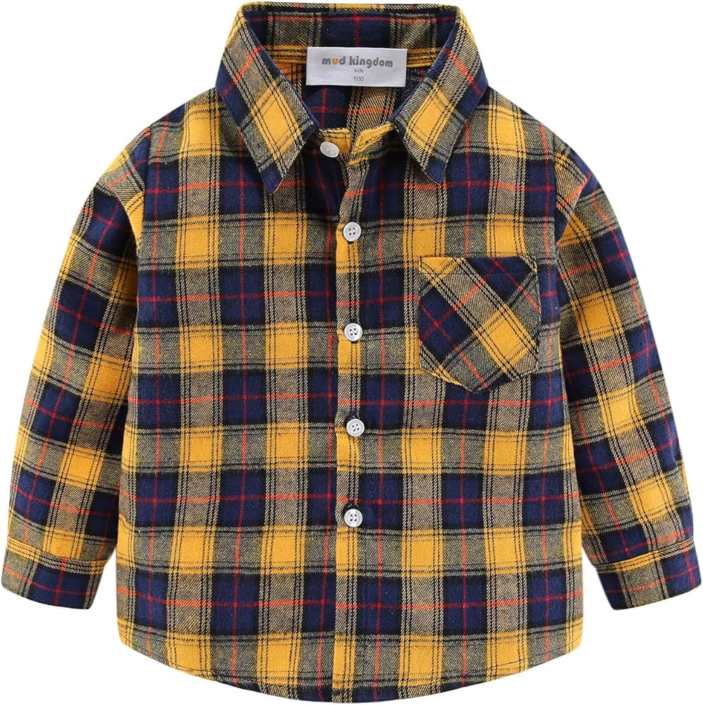 Mud Kingdom Boys Plaid Flannel Shirt Long Sleeve Button Down Casual