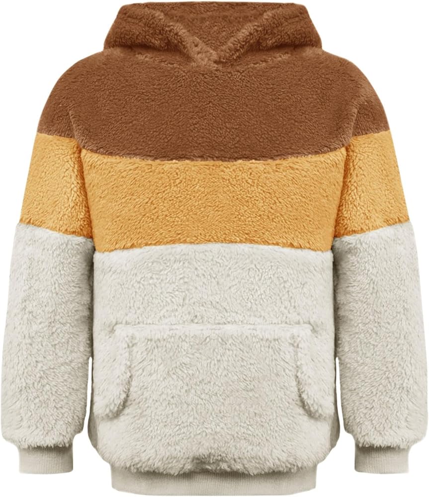 Meikulo Boys Color Block Sherpa Hoodie Kids Fashion Hooded Sweatshirts Pullover with Pocket 5-14 Years