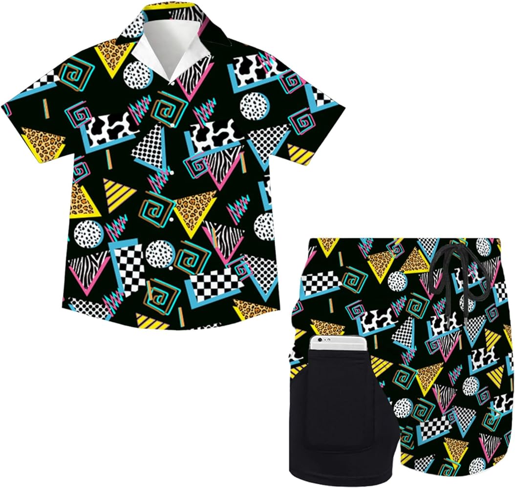 Bananas Boys Hawaiian Outfit Kids 2 Pieces Button Down Shirts And Compression Lining Short Sets For Beach Summer