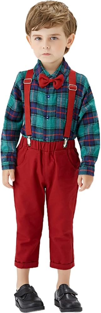 Baby Boy Clothes Gift Set Toddler Boys Long Sleeve Plaid Prints T Shirt Tops Pants Child Kids Gentleman Button