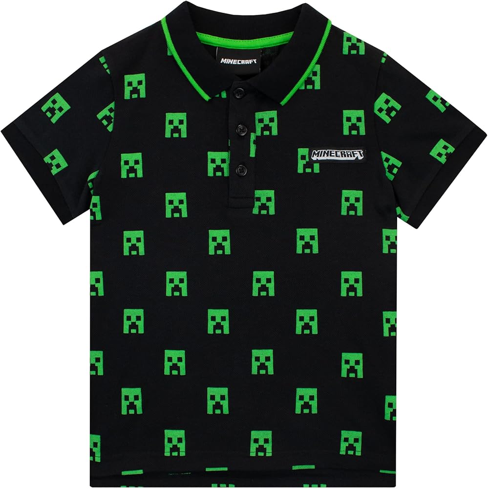 Minecraft Boys Creeper Polo Shirt Short Sleeve Tee for Kids