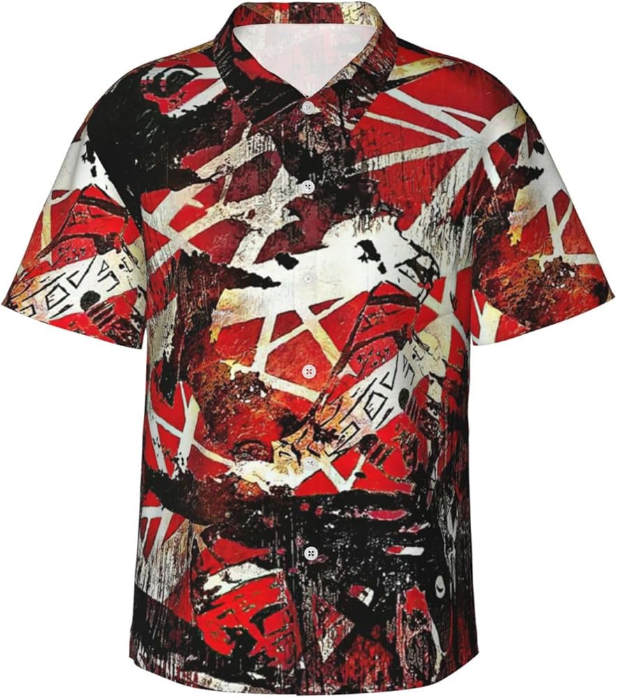 Mens Retro Hawaiian Tshirt for Van.1986 Halen tee,Short Sleeve T-Shirt Lapel Collar Clothing