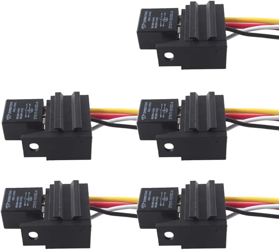 ESUPPORT Heavy Duty Car Automotive Relay 12V 30A SPST 4pin Socket Plug Pack of 5