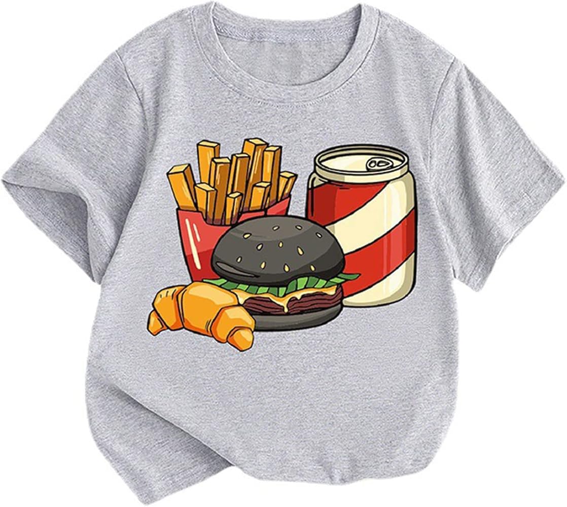 Kids Casual T Shirt Summer Toddler Boys Girls Short Sleeve Cartoon Food Prints Summer Cute Daily Tops Trendy