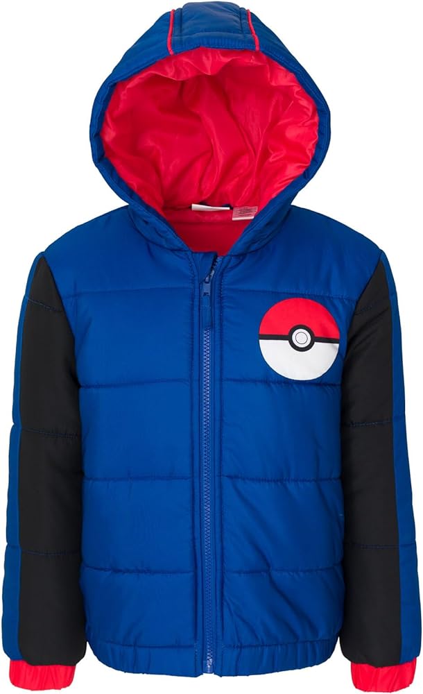 Pokemon Pikachu Zip Up Winter Coat Puffer Jacket Little Kid to Big Kid