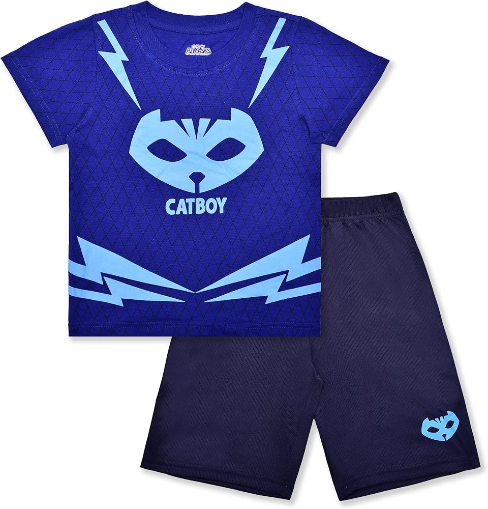 PJ Masks Boy's 2-Piece Catboy Graphic Tee Shirt and Taped Short Set