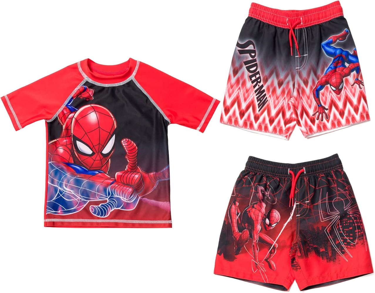 Marvel Spider-Man Pullover Rash Guard and Swim Trunks Toddler to Big Kid