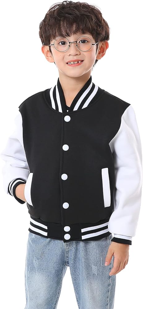 Kids Baseball Jackets Boys Girls Fit Varsity Jacket Casual Lightweight Plain Cardigan Button School Coat