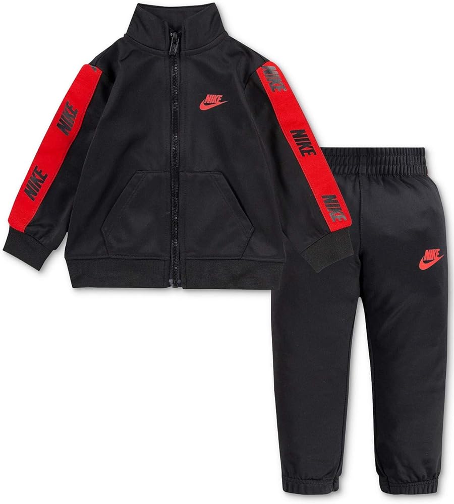 Nike Kids Baby Boy's Logo Taping Jacket and Pants Two-Piece Track Set (Toddler) Black 2T Toddler