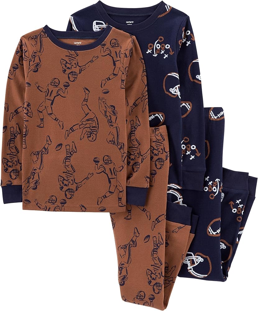 Carter's Boy 4 Piece Cotton Pajama Set (as1, age, 6_years, Football/Navy/Brown)