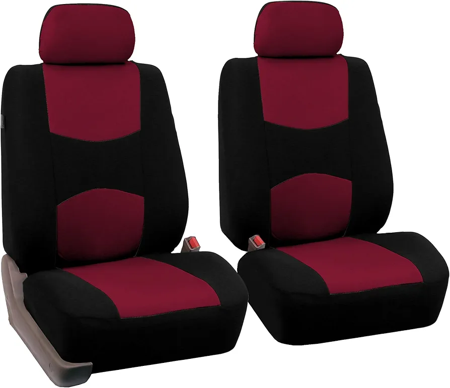 FH Group FB050102 Flat Cloth Seat Covers (Burgundy) Front Set – Universal Fit for Cars Trucks & SUVs