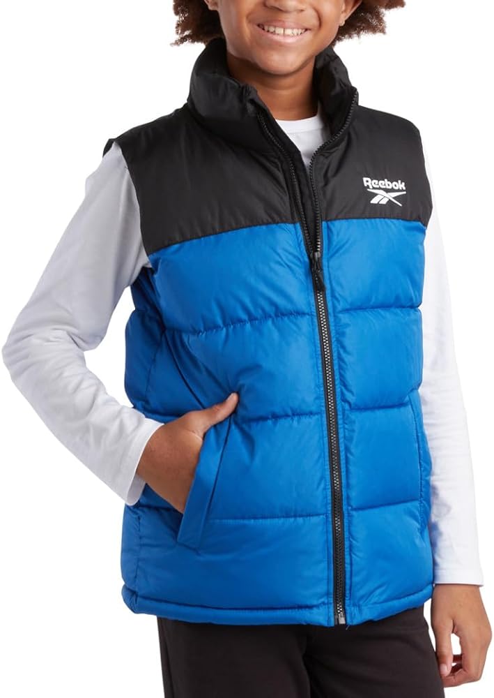 Reebok Boys Puffer Vest - Kids Lightweight Quilted Full Zip Vest - Outerwear Sleeveless Jacket for Boys (8-20)