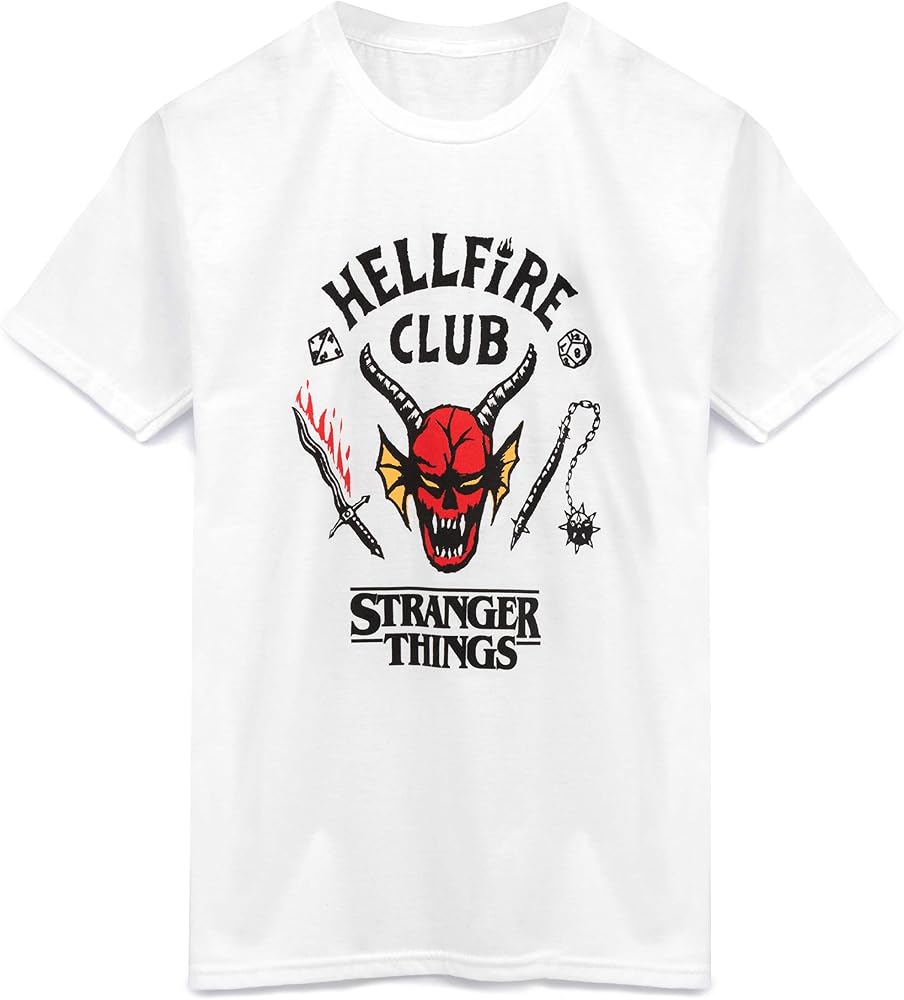 Stranger Things Hellfire Club T-Shirt for Kids | Boys Girls Hawkins Society Eddie White Outfit | Season 4 Merchandise