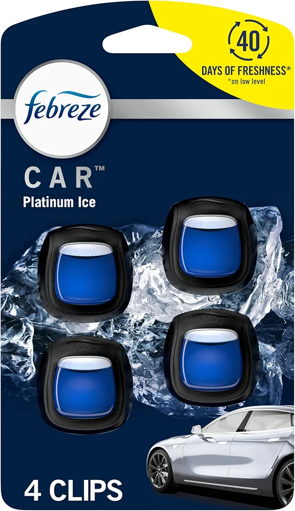 Febreze Car Air Freshener Vent Clip Platinum Ice Scent, 07 oz. Car Vent Clip, Pack of 4