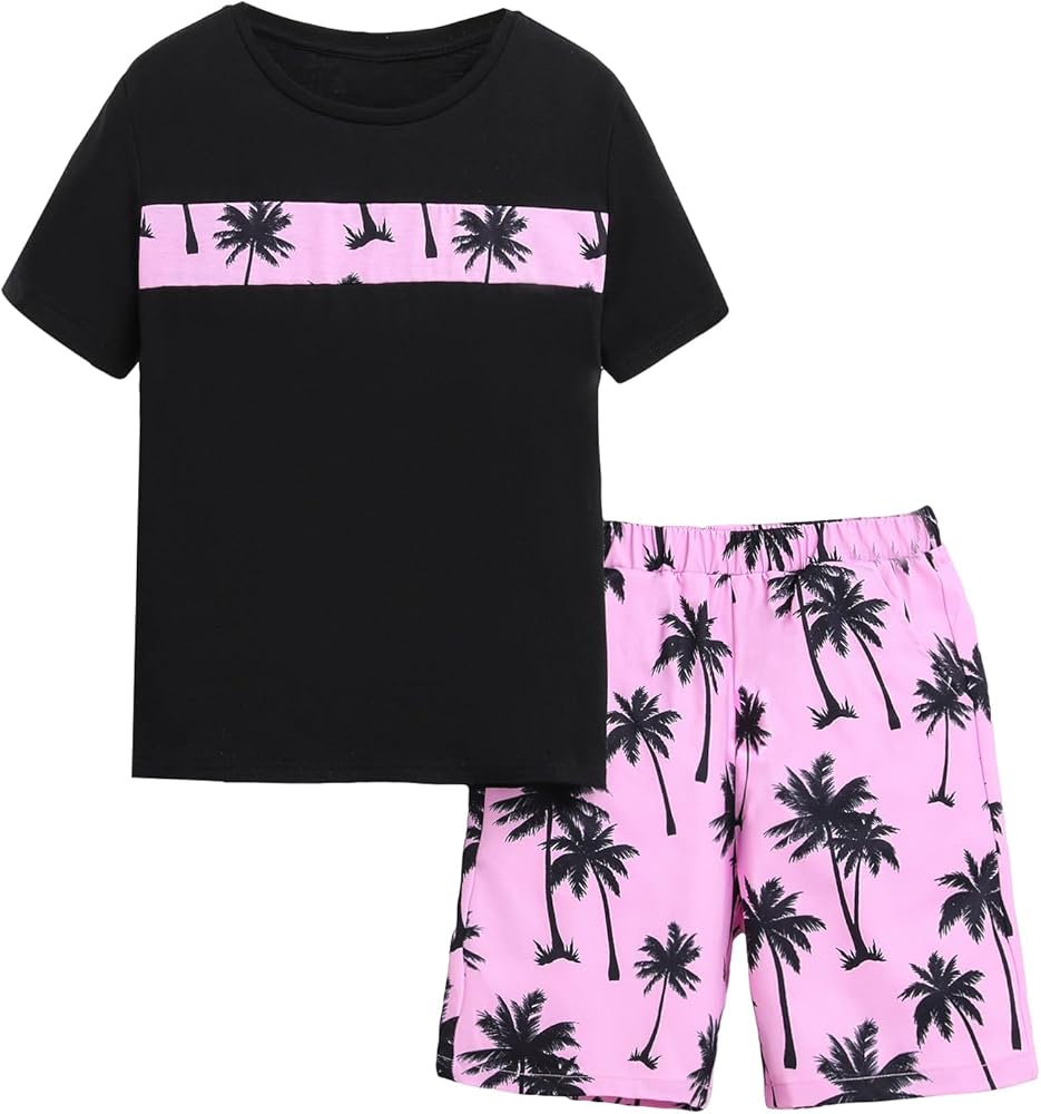 SOLY HUX Boy's 2 Piece Outfits Tropical Short Sleeve T Shirt Tops and Shorts Set