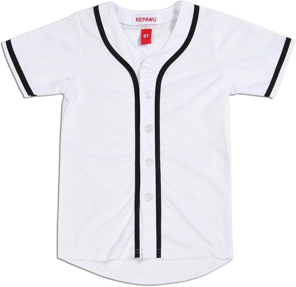 Kids Baseball Jersey Button Down Hip Hop Personalized Sport T Shirts Tops Baseball Shirt for Boys Girls Toddler 2T-10Y