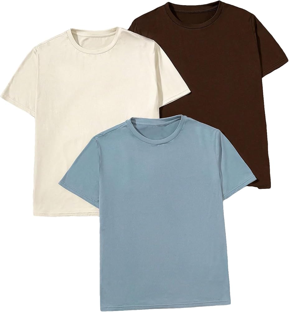 OYOANGLE Boy's 3 Pieces Short Sleeve Basic Solid T Shirts Set Crew Neck Tee Tops