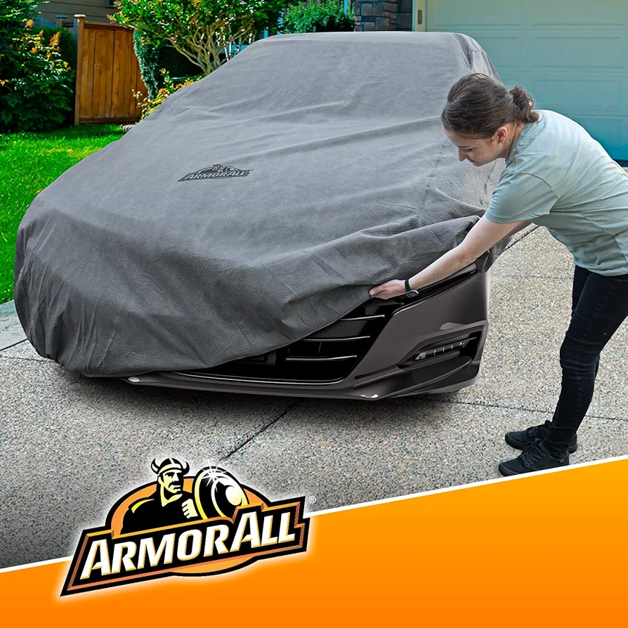 Armor All Heavy Duty Premium All-Weather Car Cover by Season Guard; Max Protection from Sun Rain Wind & Snow for Car or Sedan up to 175" in Length; Indoor & Outdoor Covers, Grey (1270115SG)