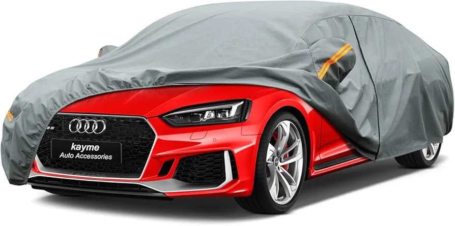 Kayme Heavy Duty Car Cover Waterproof All Weather, Full Exterior Covers Sun Rain UV Protection. Universal Fit Audi A4/A5, Honda Accord/Civic, Nissan Maxima, Cadillac CTS Etc.