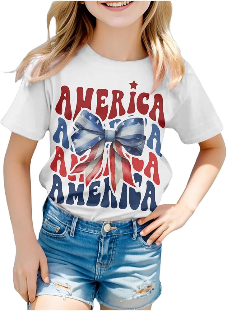 4th of July Shirt for Toddler Boy Girl Red White Blue Funny T-Shirt Cute Short Sleeve Round Neck Independence Day Tops Tees 3-10 Years,Fourth of July Toddler Boy,Toddler 4Th of July Shirt