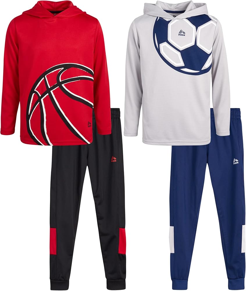 RBX Boys' Sweatsuit Set – 4 Piece Thermal Sports Hoodie and Tricot Jogger Pants (8-12)