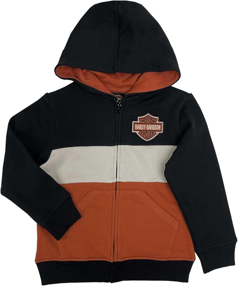 Harley-Davidson Little Boys' B&S Logo Fleece Colorblocked Zippered Hoodie