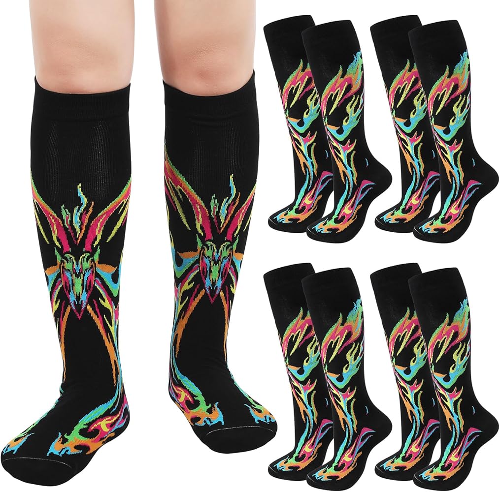 5 Pair Softball Socks with Flames Over the Calf Athletic Socks Softball Baseball Team Sports Socks for Youth Boys Girls