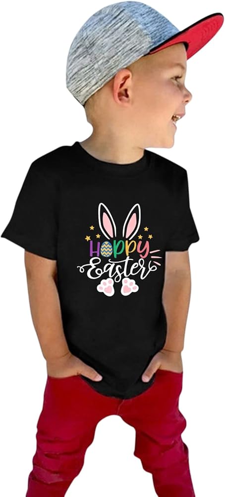 Boy Toddler Easter Day Shirt Bunny Train Long Sleeve T-Shirt Truck Excavator Egg Hunt Tee Top