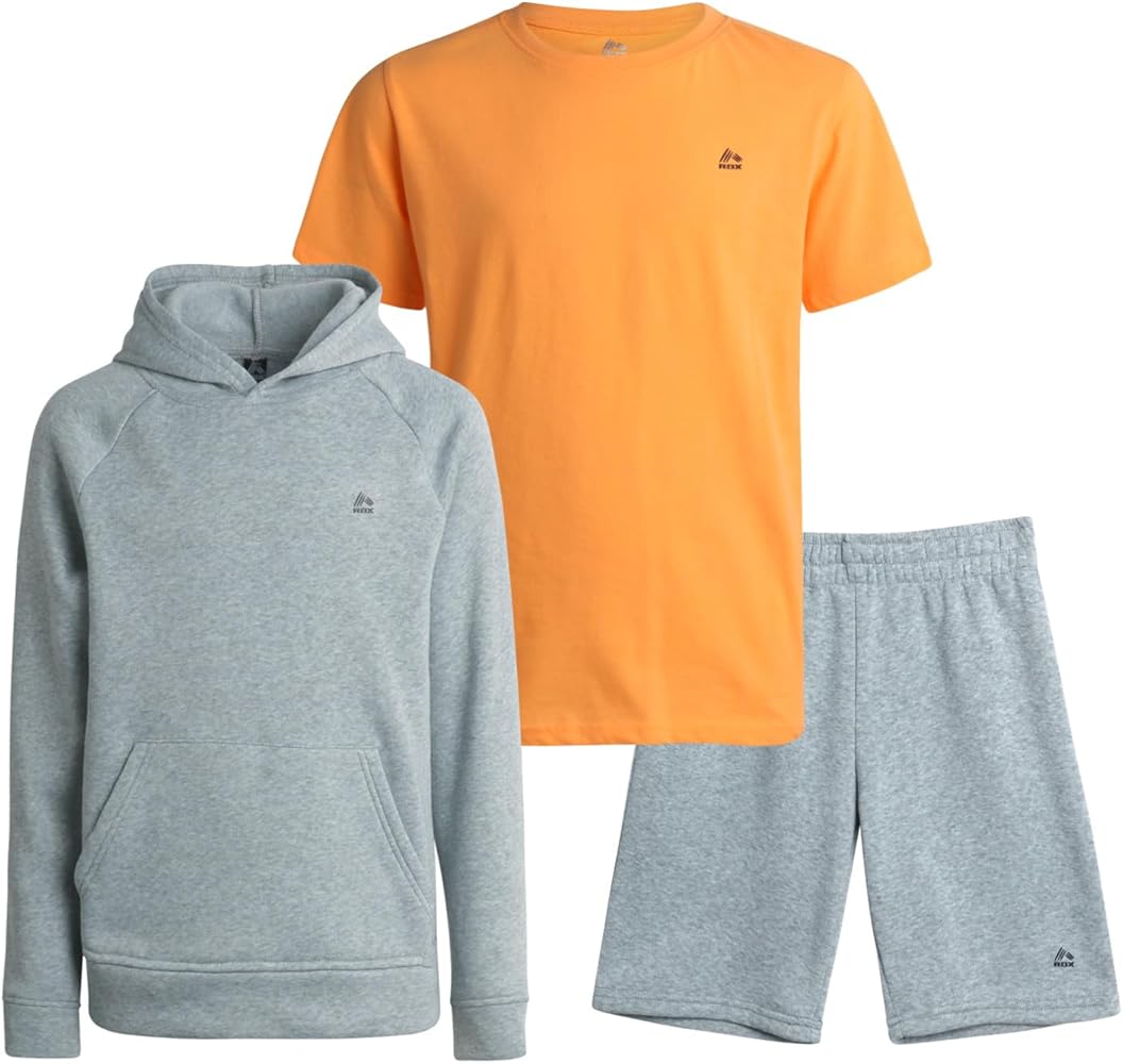 RBX Boys' Sweatsuit Set - 3 Piece Fleece Hoodie Sweatshirt, Sweat Shorts, and Short Sleeve T-Shirt - Activewear Set for Boys