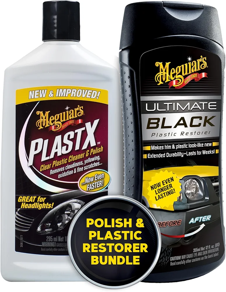 Meguiar's Ultimate Black Plastic Restorer PlastX Clear Plastic Polish Bundle