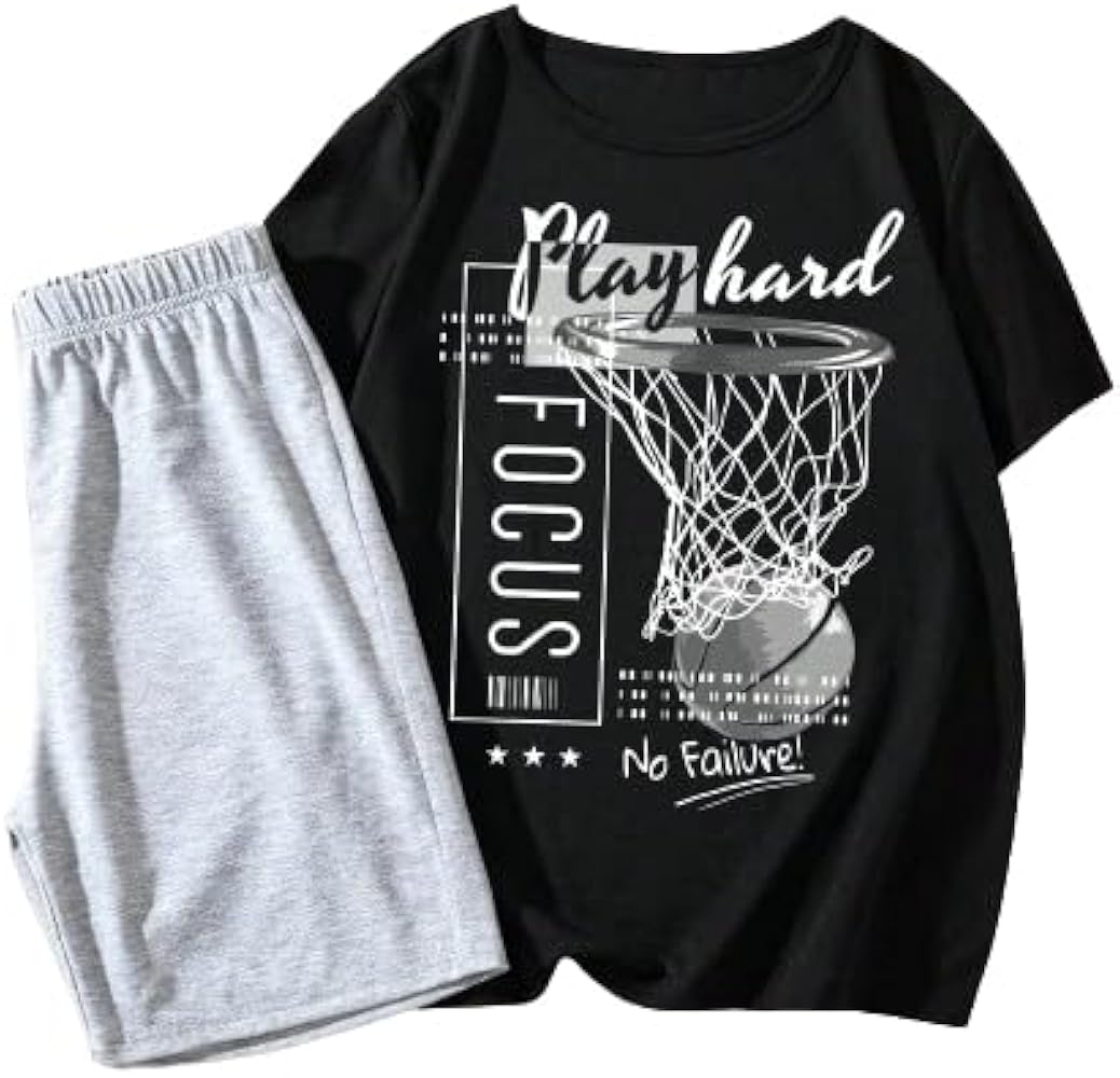 SOLY HUX Boy's 2 Piece Summer Outfit Sets Graphic Short Sleeve Athletic Tees and Shorts Matching Sets