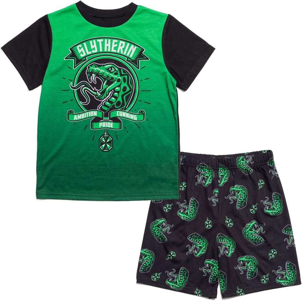 Harry Potter Gryffindor Hufflepuff Ravenclaw Slytherin Pajama Shirt and Shorts Sleep Set Little Kid to Big Kid