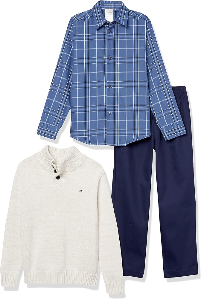 Calvin Klein boys 3-piece Sweater Set With Matching Button-down Shirt and Pants