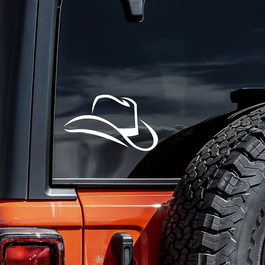 Cowboy Hat Decal Vinyl Sticker Auto Car Truck Wall Laptop | White | 5.5" x 3"