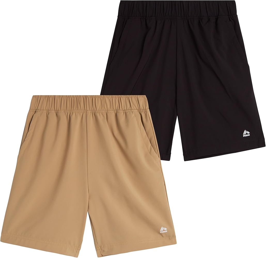 RBX Boys' Athletic Shorts - 2 Pack Active Performance Woven Shorts for Kids - Basketball Activewear Shorts for Boys (8-16)