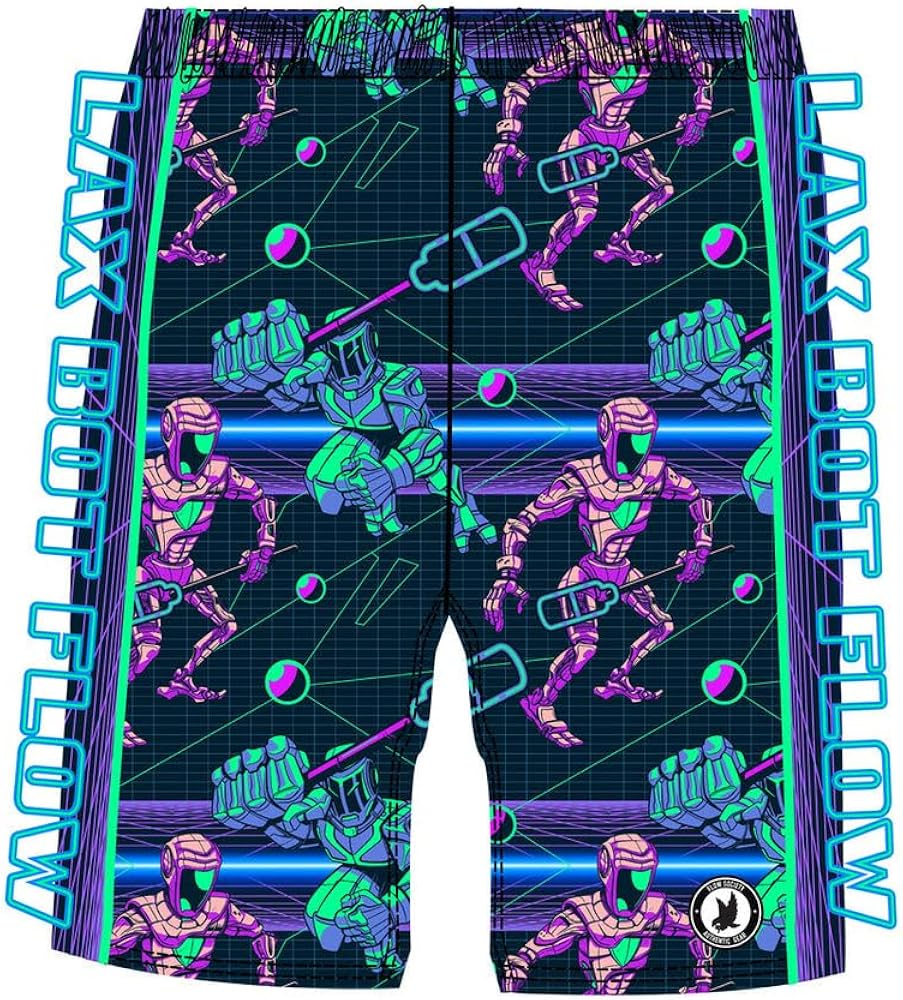 Flow Society Lax Robots Attack Boys Athletic Shorts - Lacrosse Shorts - Gym Shorts - Sports - Activewear - Patterned Shorts