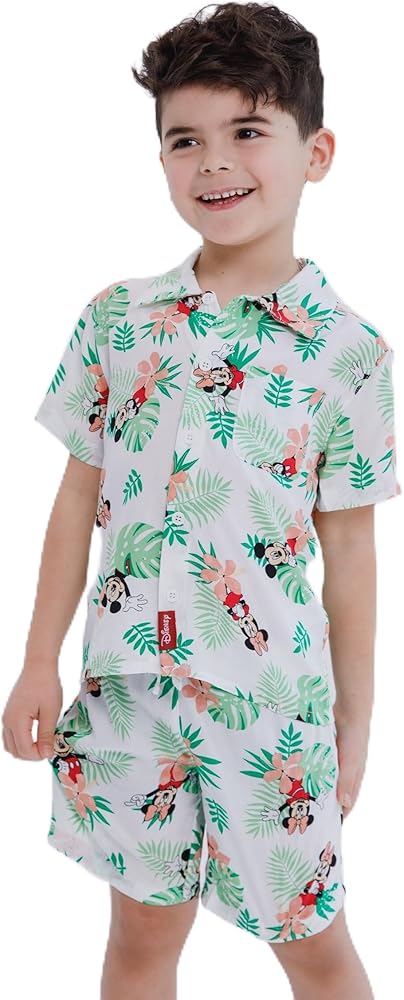 Disney Mickey Mouse Minnie Mouse Hawaiian Matching Family Hawaiian Button Down Shirt Adult