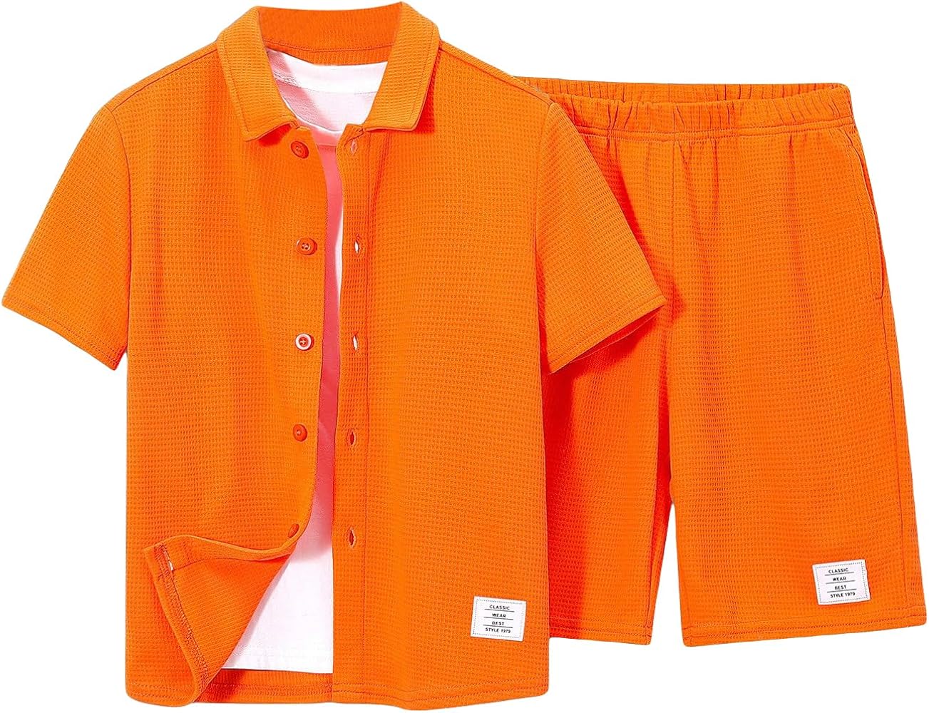 Floerns Boy's 2 Piece Outfit Button Down Shirt Blouse with Shorts Set Without Tee