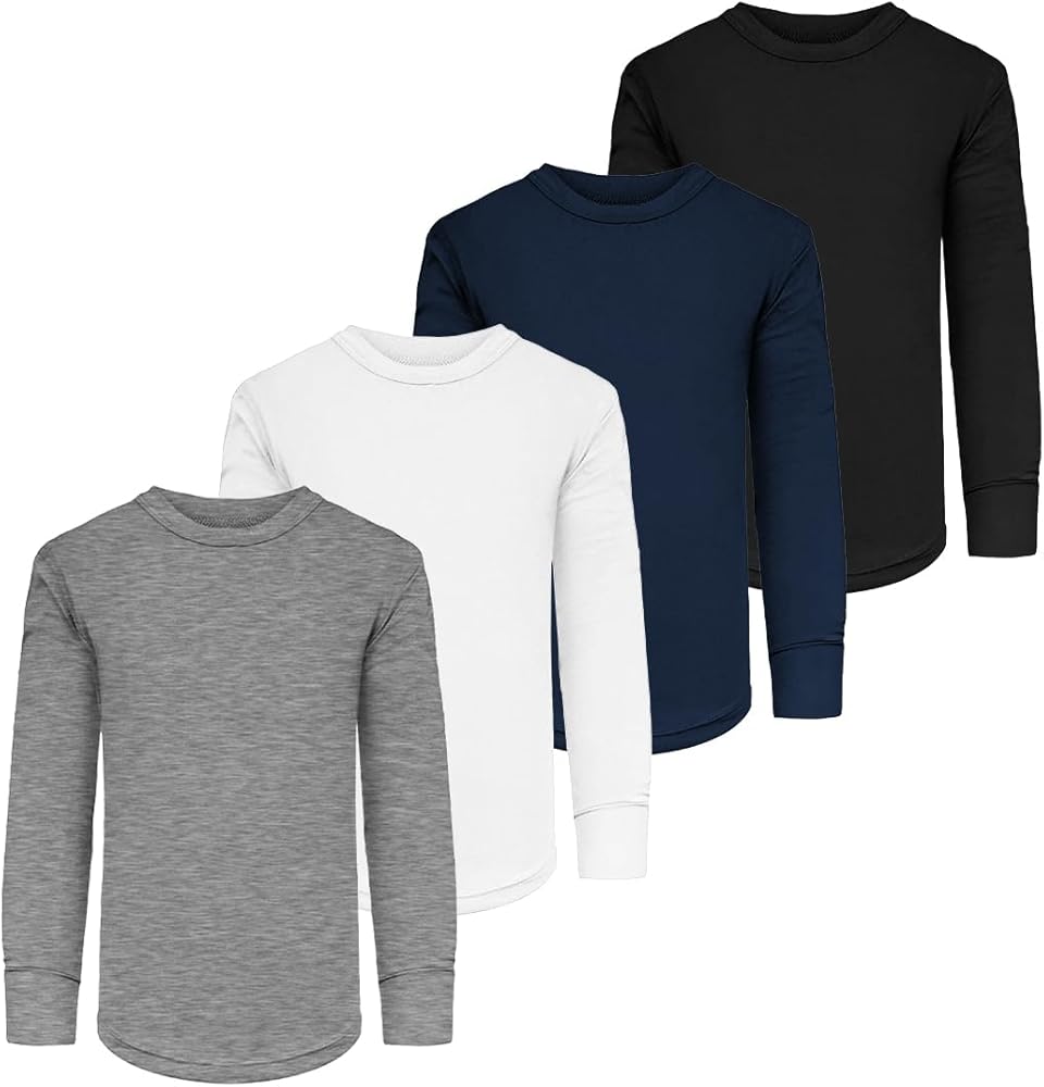 Boys/Toddler Long Sleeve Undershirt Tops/Base Layer Mid- Weight Underwear Shirts- 4 Pack