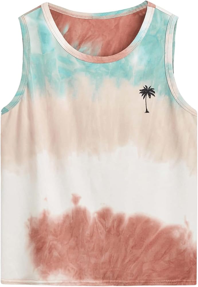 WDIRARA Boy's Tie Dye Graphic Print Round Neck Sleeveless Tank Top Summer Casual T Shirt