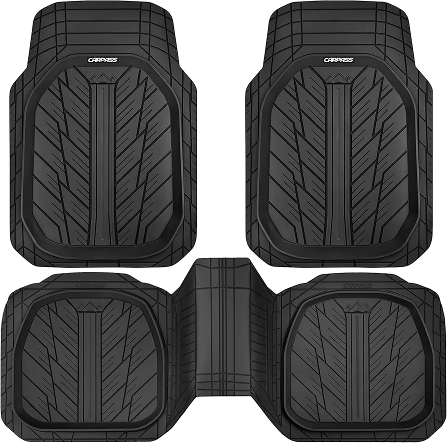 CAR PASS DeepDish Floor Mats for Cars, Heavy Duty Rubber Car Mats 3-Piece, Universal M~XL Size Trim-to Fit Automotive Floor Mats for Truck Van SUV Durable Waterproof All Weather Car Mats (Solid Black)