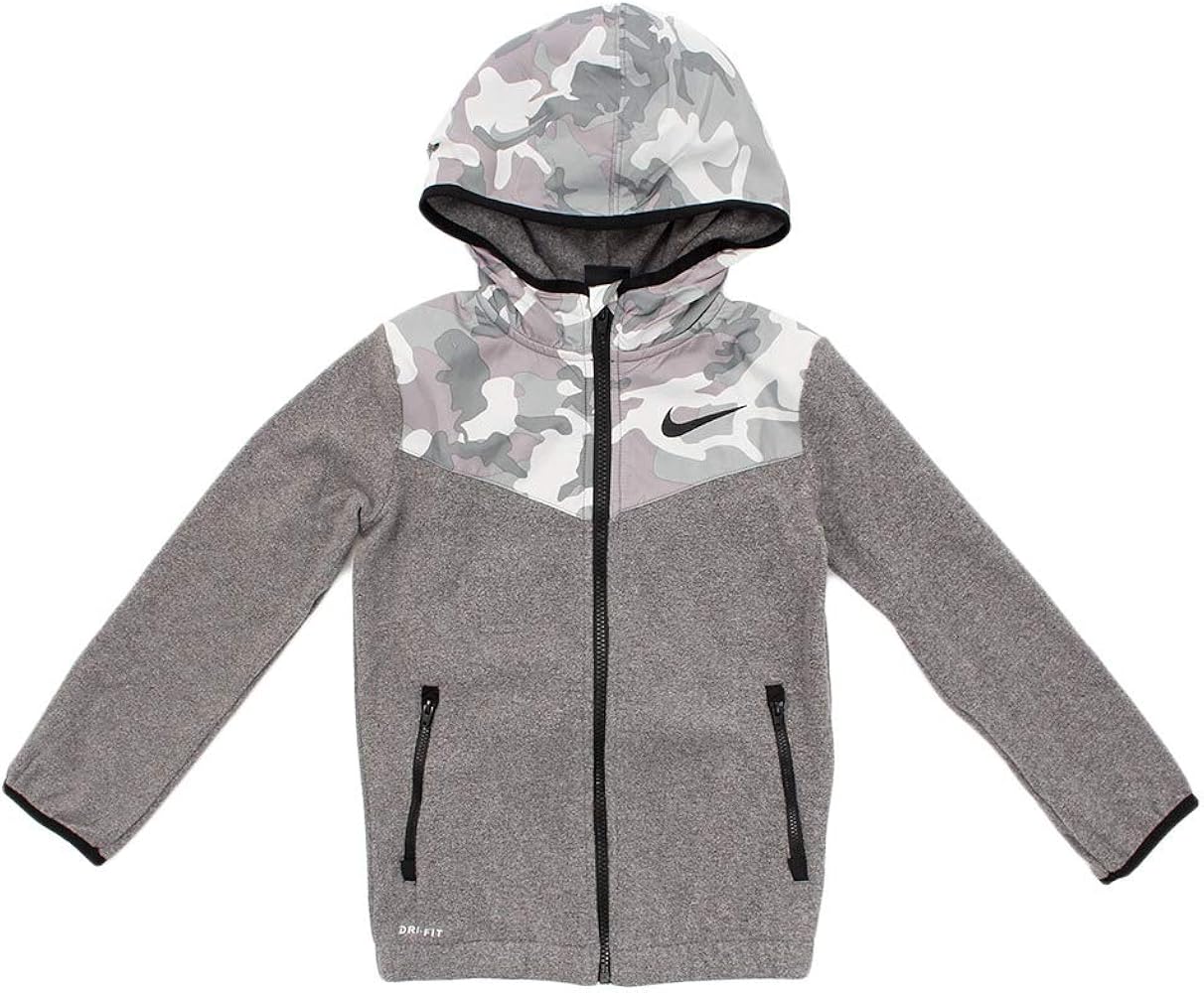 Nike Kids Boy's Polar Therma All Over Print Full Zip (Little Kids) Dark Gray Heather/Black 6 Little Kids