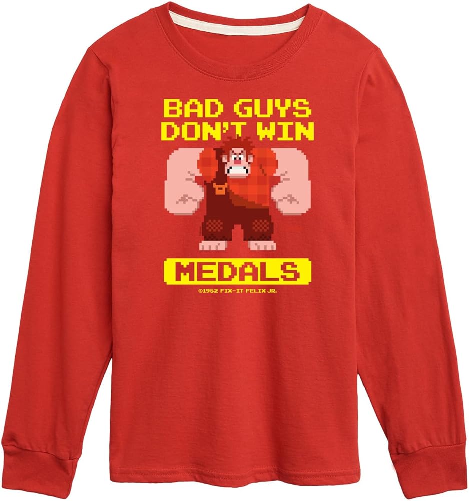 Disney Wreck It Ralph - Bad Guys Don't Win Medals - Toddler & Youth Long Sleeve Graphic T-Shirt