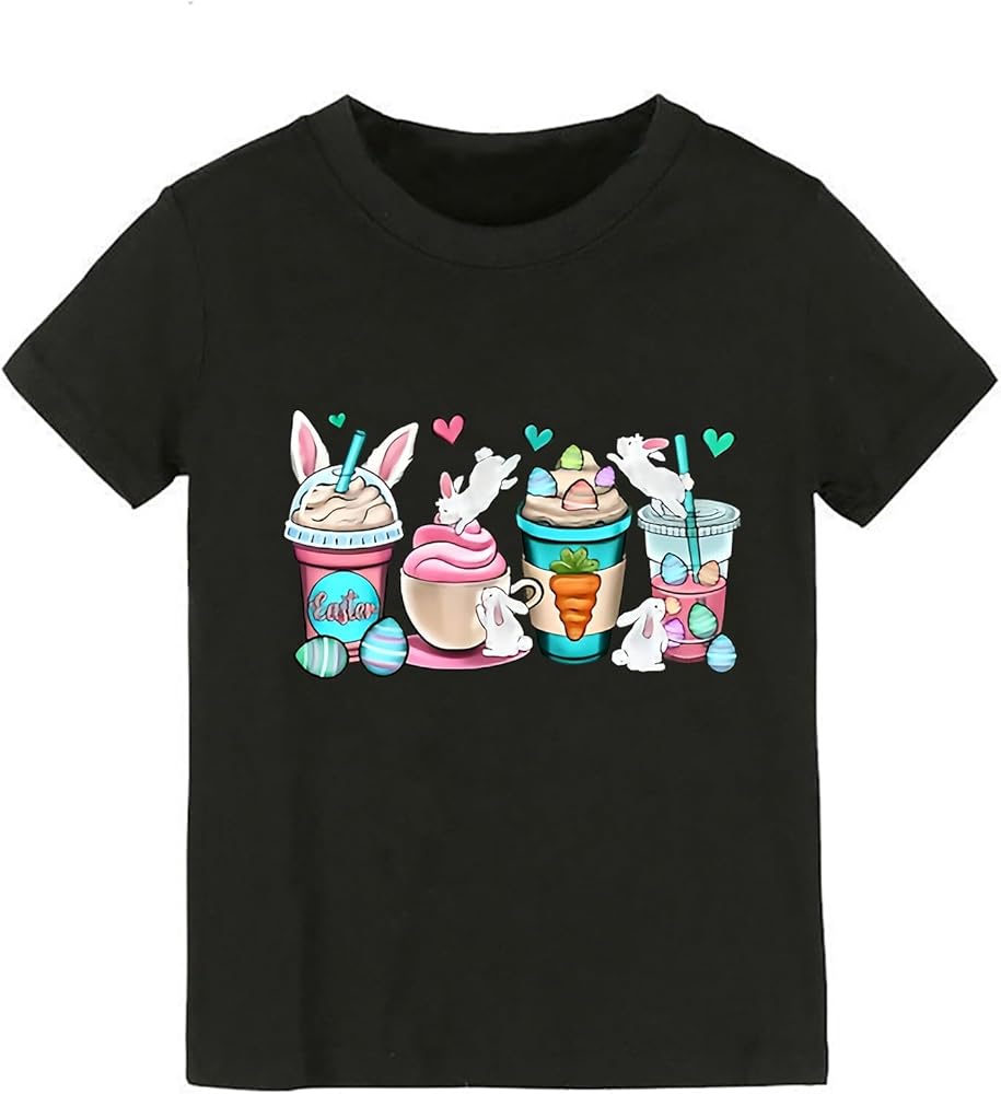 Kid Toddler Boy Girl Easter Shirts Bunny Short Sleeve Tshirt for Kids Tee Tops 2~10 Years