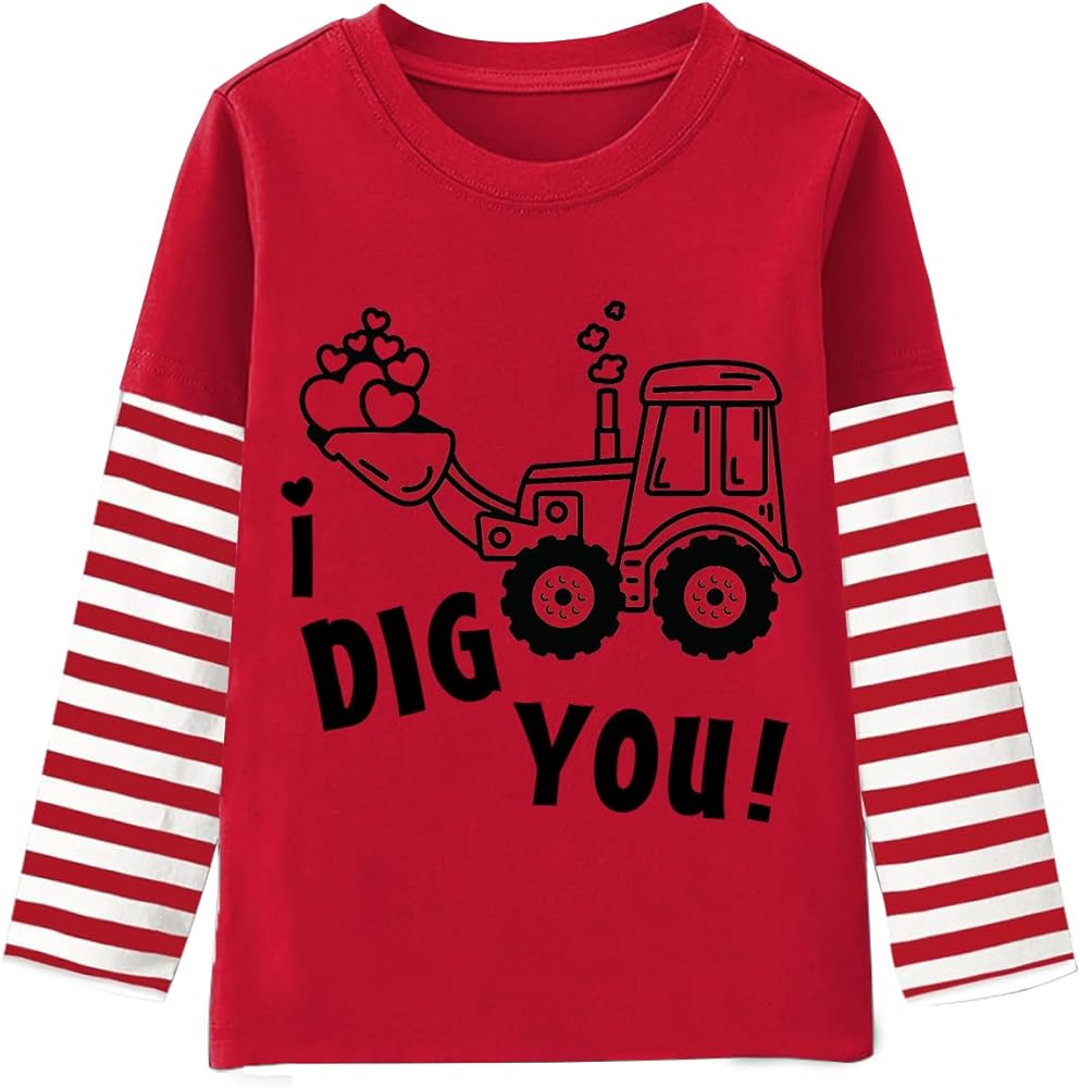 DDSOL Kids Boy Girl Valentine's Day Shirt Stripe Long Sleeve Patchwork T-Shirt 2-7 Years